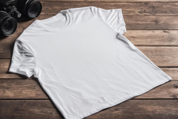 maquete de camiseta blanca con espacio de copia en un fondo simple