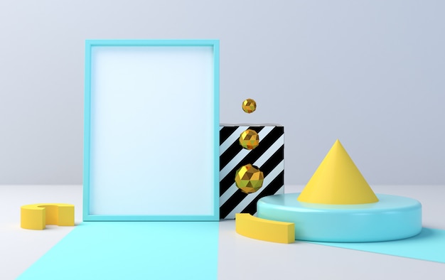 Maquete com figuras geométricas primitivas, cores pastel, render 3d