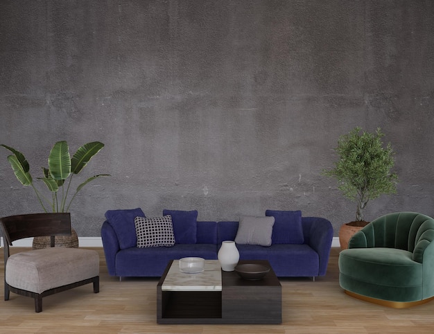 Maquete contemporânea da parede da sala de estar em renderização 3d