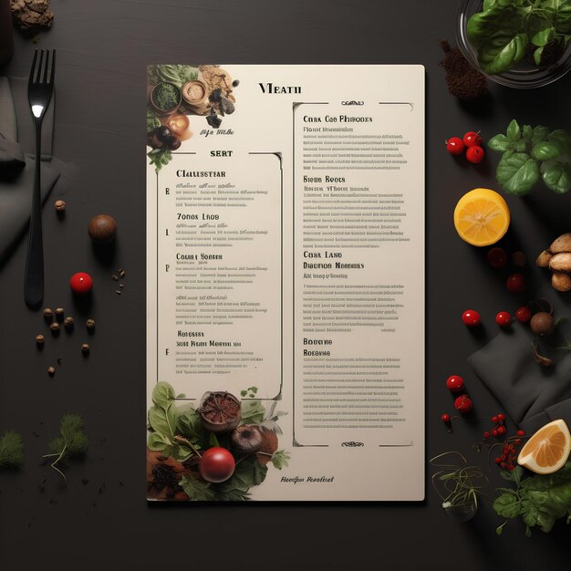 maquete da lista de menus de restaurantes generativa Ai