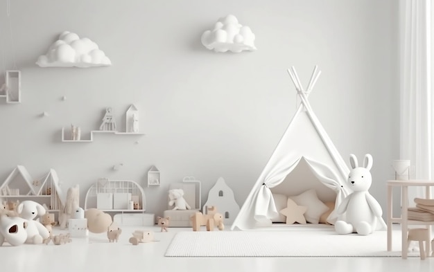 Maquete da parede do quarto infantil em um fundo branco IA generativa