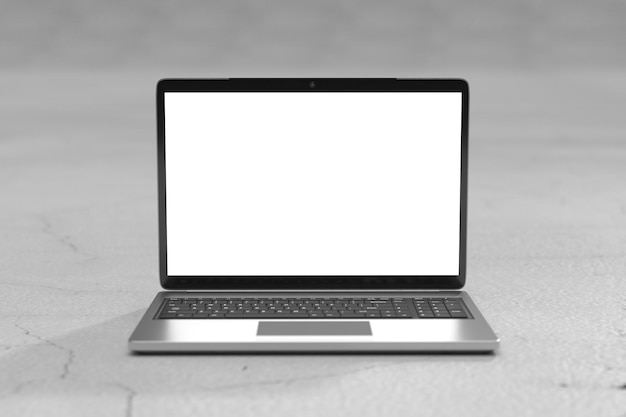 Maquete da tela do laptop acima da superfície plana com tela colorida do palco da apresentação do produto por renderização em 3D