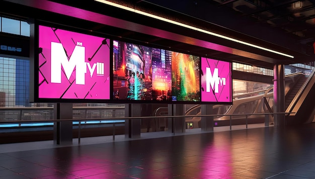maquete de anúncio de outdoor de rua promocional da série de metrô mtv no estilo de grades de neon