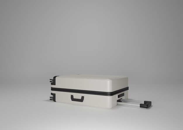 Maquete de bagagem branca em fundo claro, bagagem de mala de viagem 3d renderização