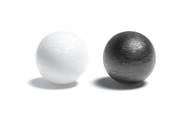 Maquete de bola preto e branco de couro. Glob de material de imitação de couro simulado. Bal de círculo de derme.