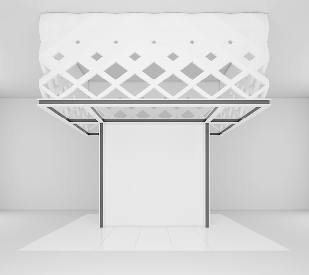 Foto maquete de cabine vazia com parede branca e piso branco. renderização 3d