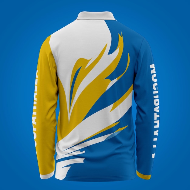 maquete de camisa de polo de mangas longas em cor azul-amarela