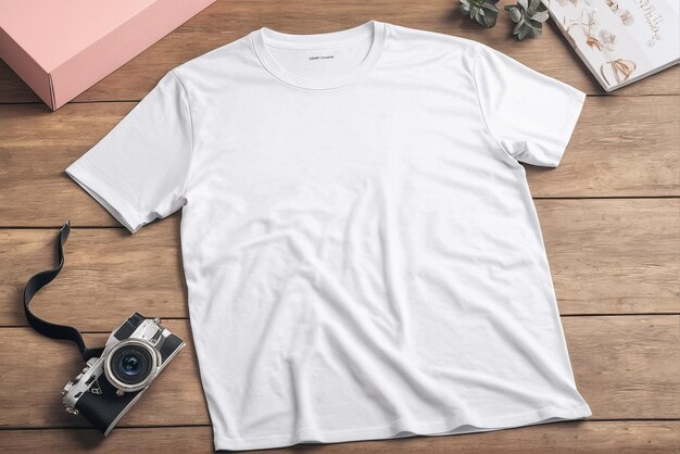 maquete de camiseta branca com espaço de cópia em um fundo simples