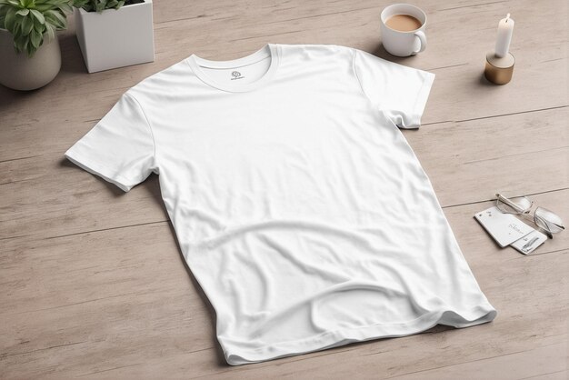 Foto maquete de camiseta branca com espaço de cópia em um fundo simples