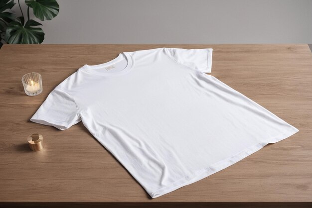 maquete de camiseta branca com espaço de cópia em um fundo simples