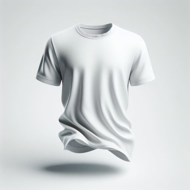 Foto maquete de camiseta branca flutuante isolada em fundo branco