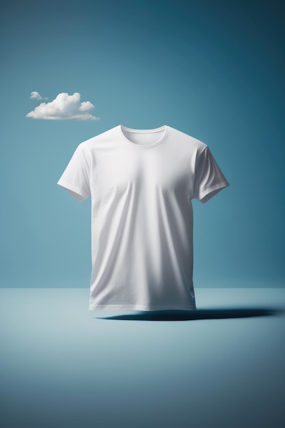 Maquete de camiseta Camiseta masculina branca em branco sobre fundo azul claro