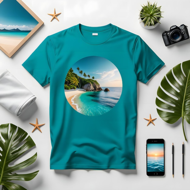 Maquete de camiseta com conceito de férias de verão na praia