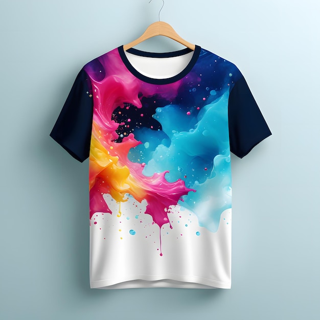 Maquete de camiseta com respingos coloridos abstratos