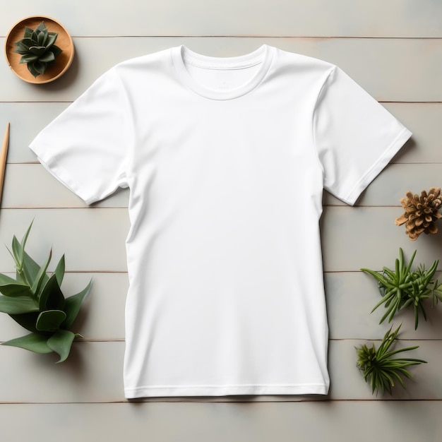 Maquete de camiseta em branco Modelo de camisa em branco vista superior fundo com moldura de composição AI Generative