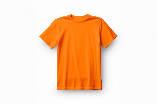 Maquete de camiseta laranja com espaço de cópia em fundo branco impressão de design de camiseta gerada por ai