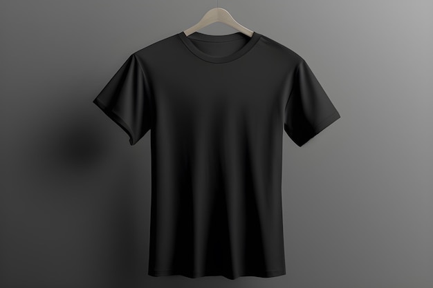 Maquete de camiseta preta isolada em fundo cinza