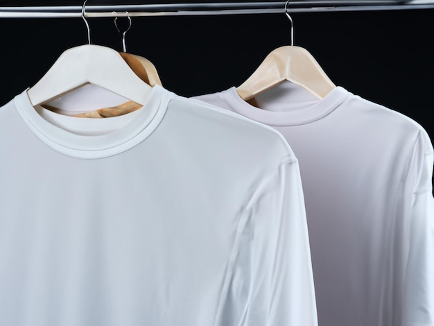 Maquete de camiseta realista Camiseta preta e branca em branco no cabide Design de maquete de camiseta