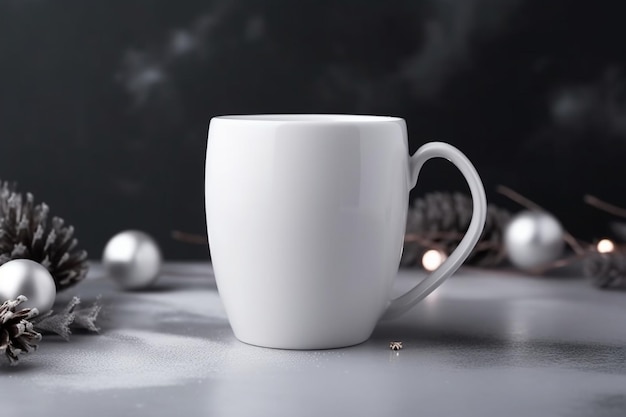 Maquete de caneca de café em branco branco para apresentação de design prata festiva