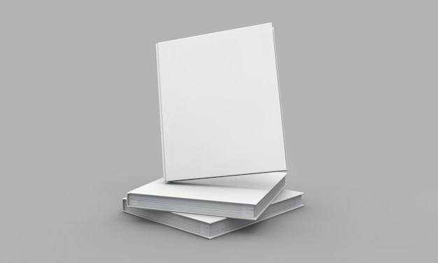 Maquete de capa de livro de capa dura Livro branco em um fundo cinza Renderização em 3D