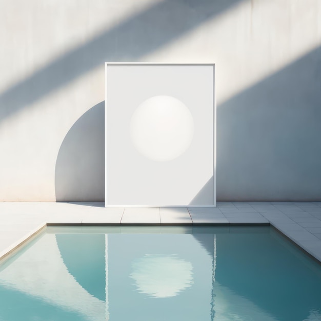 Maquete de cartaz de quadro em casa reflexo interior do sol em uma piscina cristalina AI Generaion