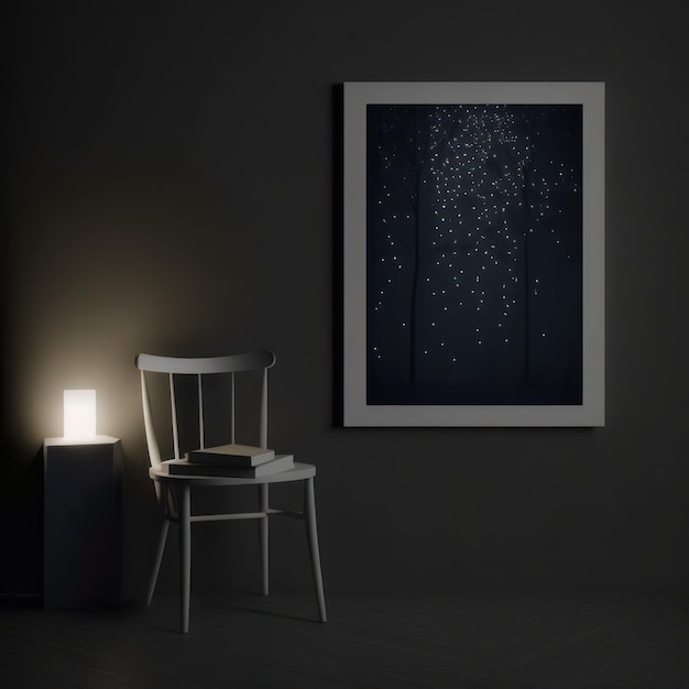 Maquete de cartaz de quadro em vaga-lumes brilhantes interiores de casa e noite estrelada AI Generaion