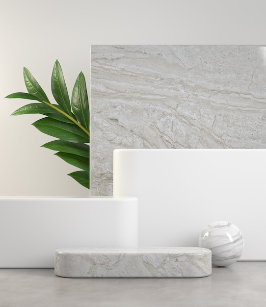 Maquete de degrau branco pódio definido com concreto e planta tropical