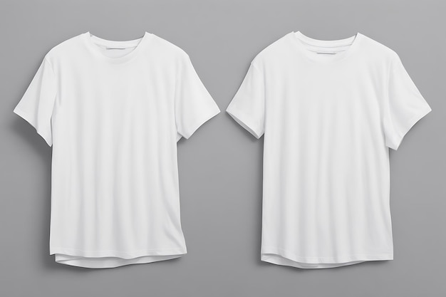 Maquete de design de camiseta branca e fundo cinza e maquete de camiseta branca