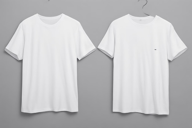 Foto maquete de design de camiseta branca e fundo cinza e maquete de camiseta branca