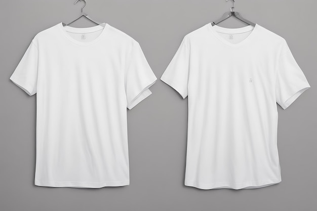 Maquete de design de camiseta branca e fundo cinza e maquete de camiseta branca