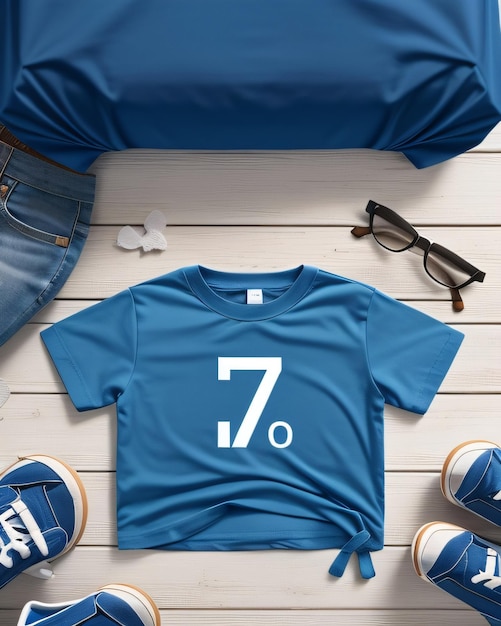 Maquete de design de camiseta infantil azul simples
