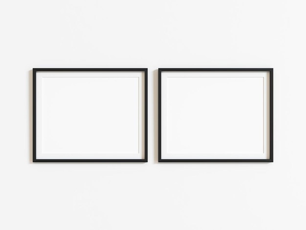 Maquete de dois quadros horizontais pretos na parede branca Quadro de paisagem