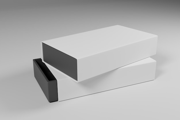Maquete de embalagem de caixa branca vista frontal para apresentação do produto em renderização 3d