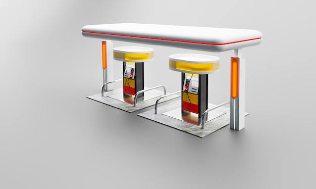 Maquete de estações de serviço de combustível 3D projetada na cena noturna