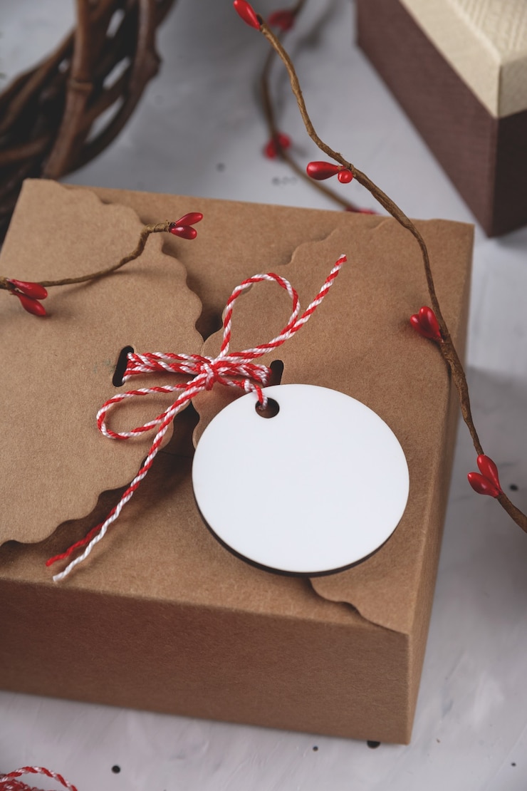Foto maquete de etiquetas de presente de natal - rodada de maquete