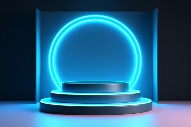 Maquete de exibição de palco de pódio apresentação de produto cena de luz neon para exibição de produto