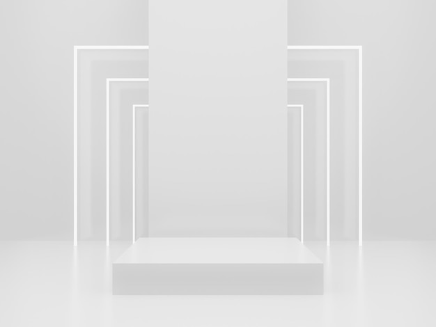 Foto maquete de exibição de produto scifi branco 3d fundo científico com luzes de néon brancas