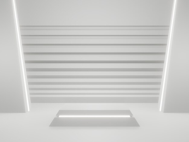 Maquete de exibição de produto SciFi branco Pódio científico com luzes de néon brancas