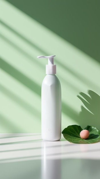 Maquete de frasco de cosméticos com folhas tropicais Design de produtos de beleza para cuidados com a pele conceito de cuidados com os cabelos