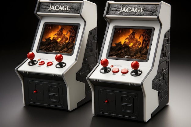 Maquete de gabinete de arcade retrô preto para dois jogadores com botões brancos