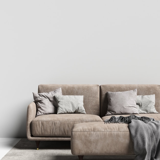 Maquete de galeria de parede interior com sofá e travesseiro