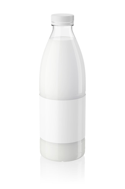 Maquete de garrafa de leite de plástico isolada na renderização em 3d branco