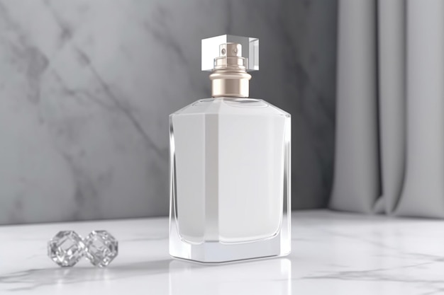 Maquete de garrafa de perfume de fragrância branca em branco isolada em fundo cinza claro
