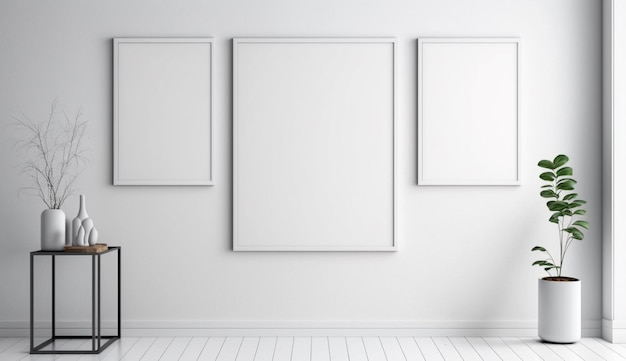 Maquete de imagem branca em branco da parede da galeria moderna sem Generative Ai