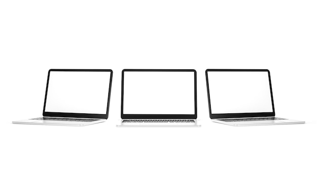 Maquete de laptops com tela branca em branco para seu projeto isolar em ilustração de renderização 3d de fundo branco