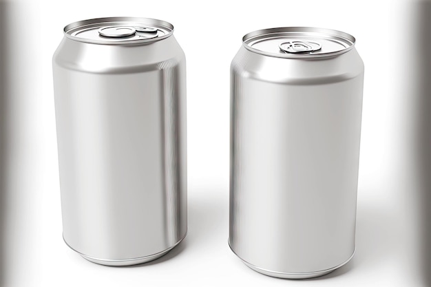 Foto maquete de latas de alumínio fechadas sem rótulo em fundo branco
