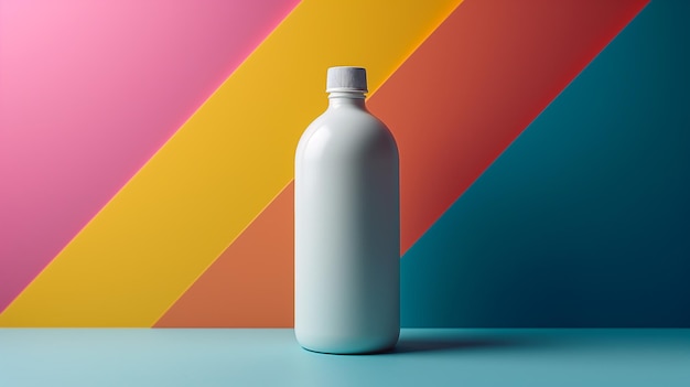 Foto maquete de latas de plástico brancas em um fundo multicolorido
