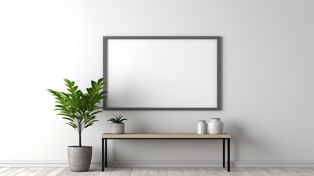 Maquete de moldura cinza em branco na parede no interior moderno simulado