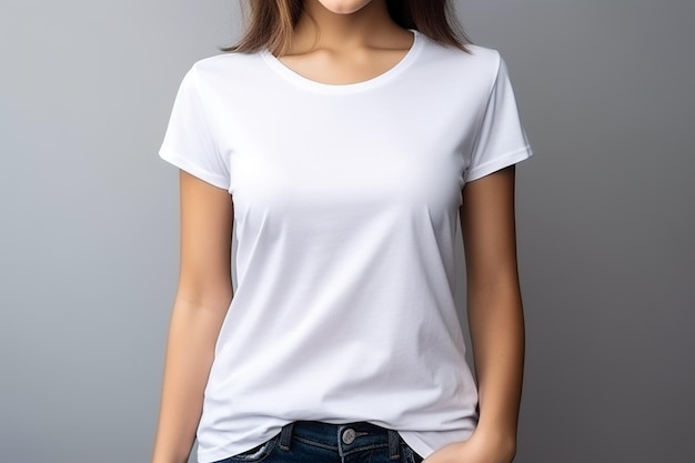 Maquete de mulher com camiseta branca criada com IA generativa