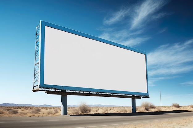 Maquete de outdoor branco em branco com vista para o céu azul gerada por ai